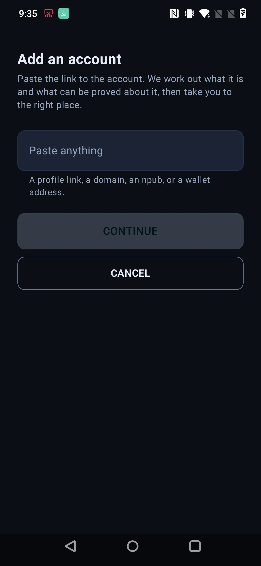 The Add an online profile screen, asking for a link