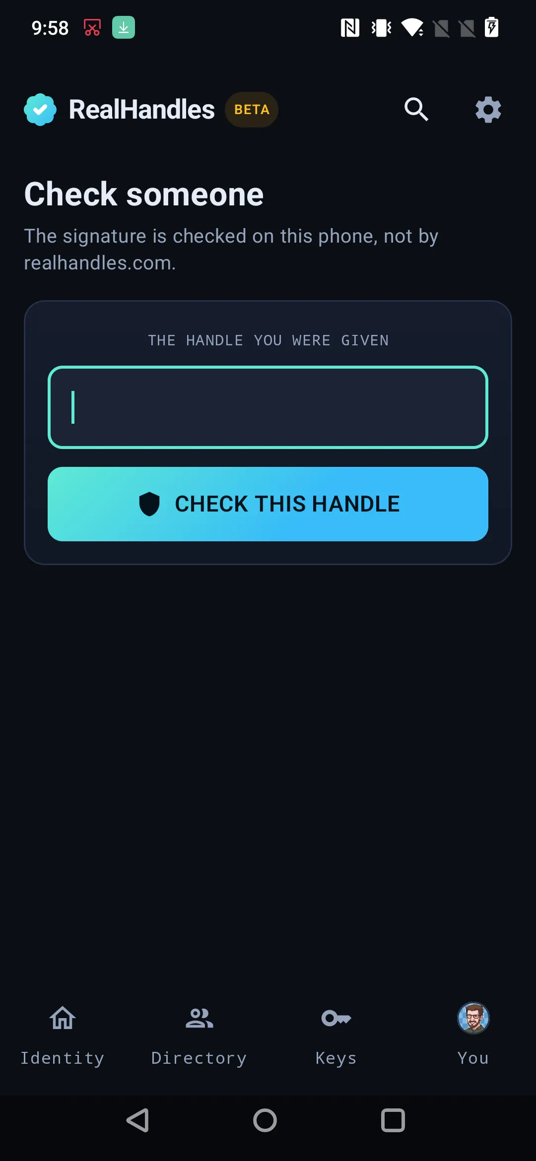 The check screen, for checking someone else
