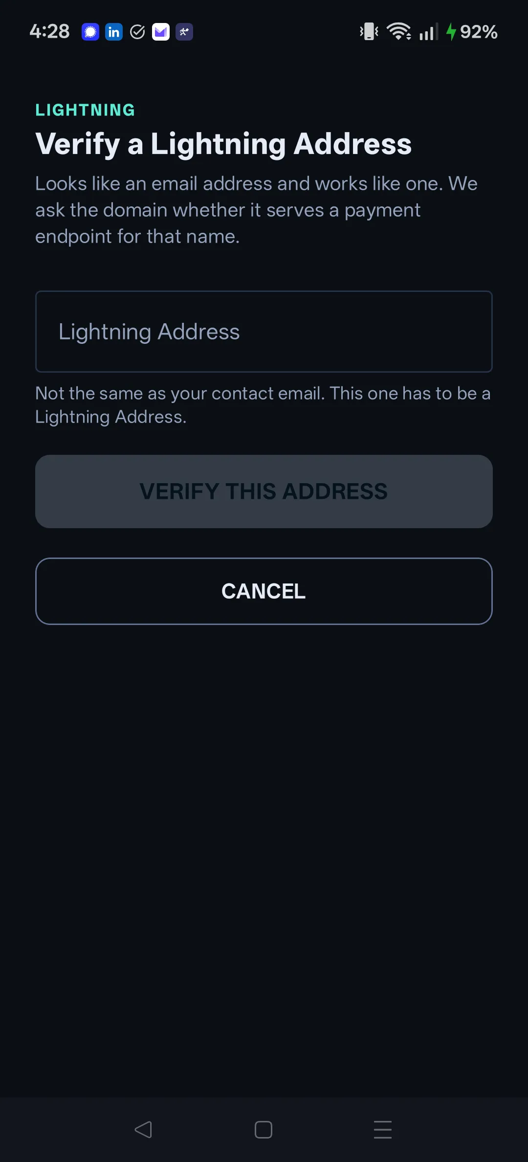 The Lightning screen on Android: one field and no wallet app