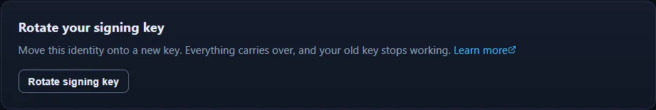The Rotate your signing key panel on the Keys tab